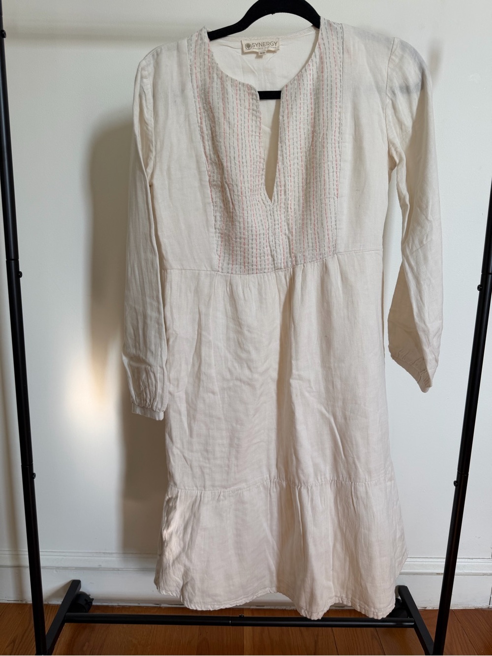 Synergy Organic Clothing Cream Embroidered Midi Dress size XS